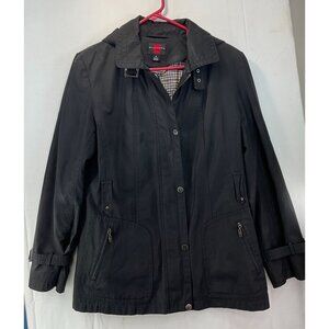 Black Gallery Womens Jacket With Plaid Lining & Adjustable Waist